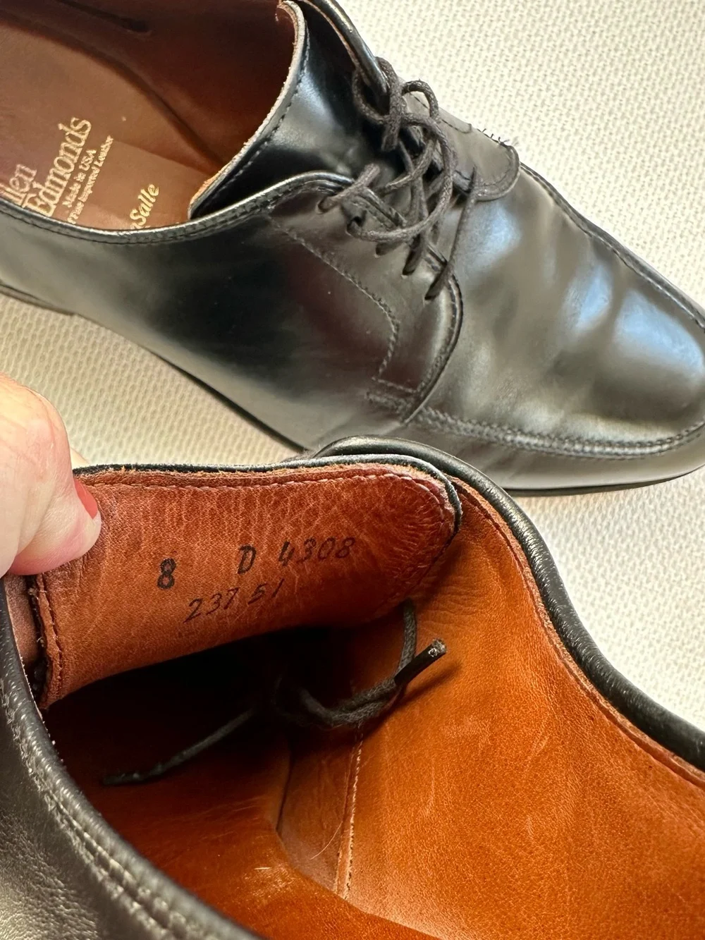 Allen Edmonds 8 D LaSalle Black Leather Split Toe Derby Oxford Lace Dress Shoes